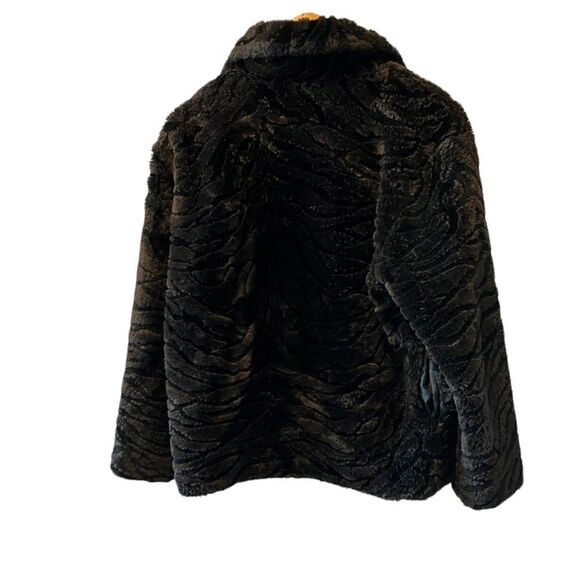 Brown Zebra Print Fuzzy Zip Up Mid Weight Teddy Jacket Coat M - Picture 3 of 8